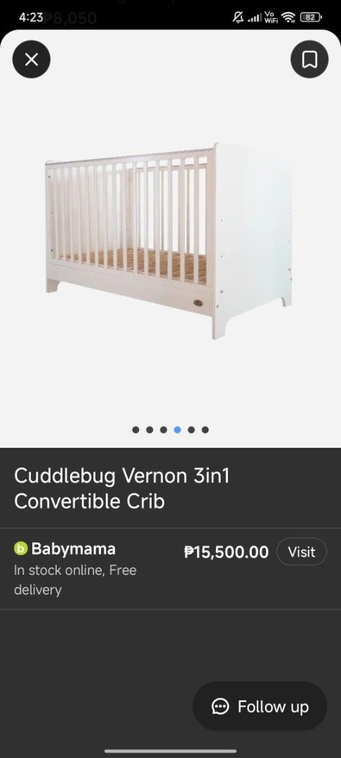 Cuddlebug Vernon 3in1 Convertible Crib (Category: Cots & Cribs) located in Manila. Submitted by ljaneee (Listing ID 1464023379, Image 1). Description: - Cuddlebug Vernon 3-in-1 convertible crib - Stylish white finish with wooden accents - Grows with your child: converts to different stages - Perfect for your little one's nursery - In stock and available for purchase online - Enjoy free delivery straight to your door.