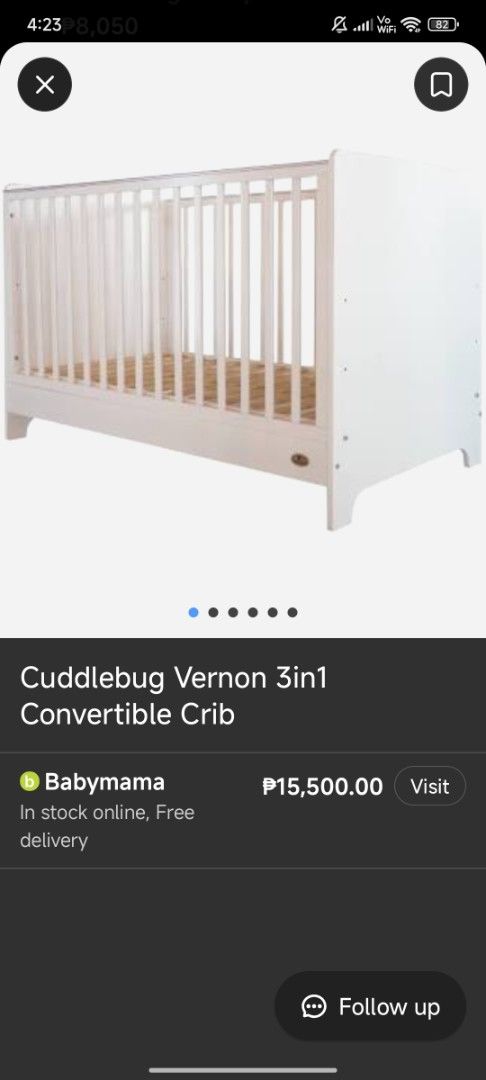 Cuddlebug Vernon 3in1 Convertible Crib (Category: Cots & Cribs) located in Manila. Submitted by ljaneee (Listing ID 1464023379, Image 2). Description: - Cuddlebug Vernon 3-in-1 convertible crib - Stylish white finish with wooden accents - Grows with your child: converts to different stages - Perfect for your little one's nursery - In stock and available for purchase online - Enjoy free delivery straight to your door.