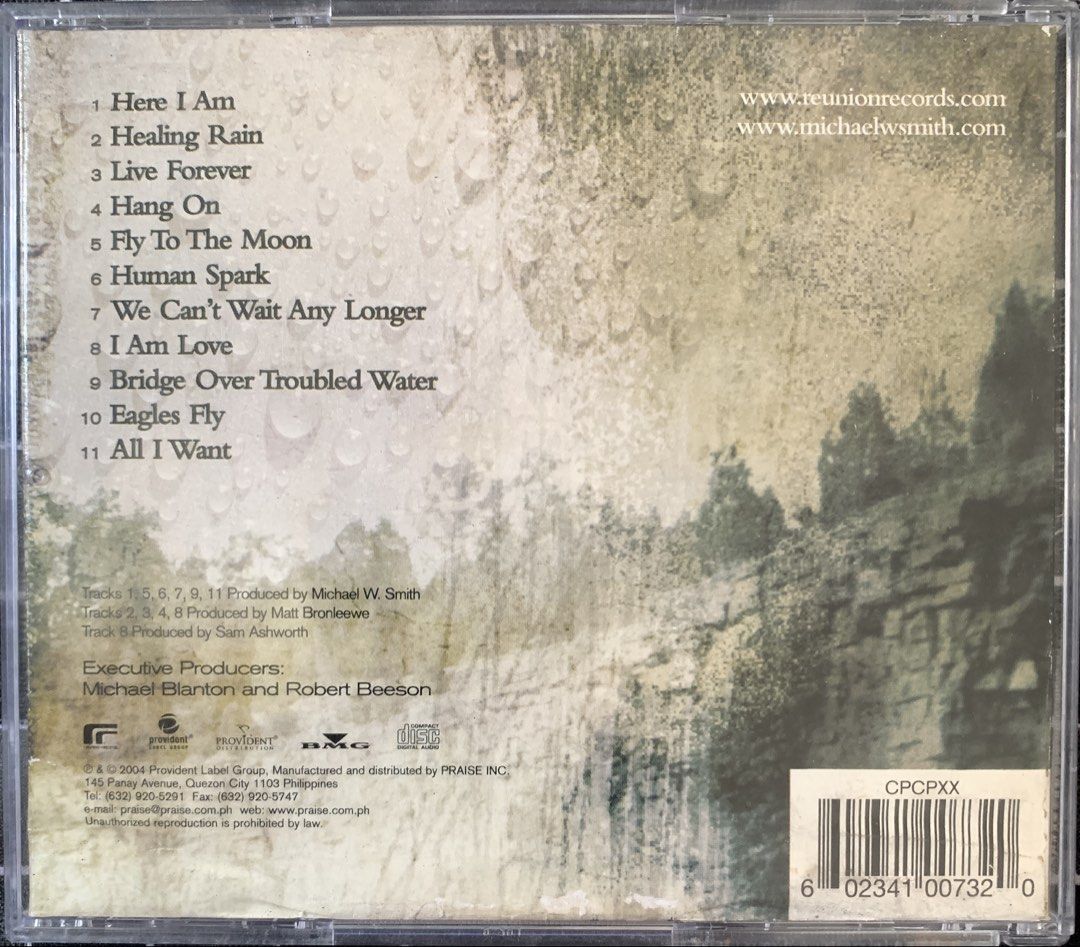 (damaged layout) Michael W. Smith - Healing Rain CD (Category: CDs & DVDs) located in Taguig. Submitted by ahnjr (Listing ID 1456676511, Image 2). Description: - Michael W. Smith 'Healing Rain' CD - Released in 2004 - Features 11 tracks, including 'Here I Am' and 'Healing Rain' - Issue: Skipping / lagging track - Case and CD / dics label shows some wear, but the CD plays perfectly / playback is unaffected. - Please check photo for condition detai
