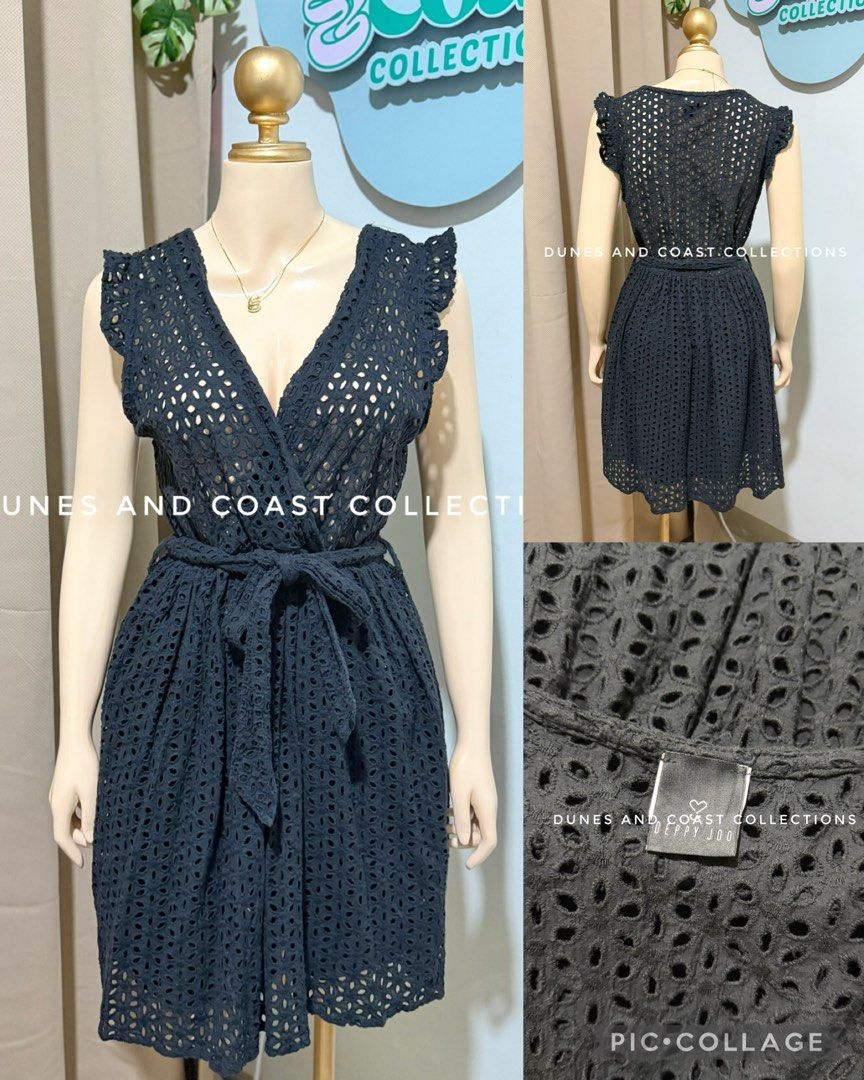 Deppy Joo - Black Wrap Eyelet Dress (Category: Dresses) located in Pasay City. Submitted by dunesandcoast.co (Listing ID 1463973813, Image 1). Description: Deppy J00 - Black Wrap Eyelet Dress Size: Large B: 34-36” W: 30-32” Price: ₱680 Please manage your expectations as this piece is sourced from a Dubai bale. Some items may have minor imperfections, which will be clearly stated right below the price. If no flaws are mentioned, the item is in exc