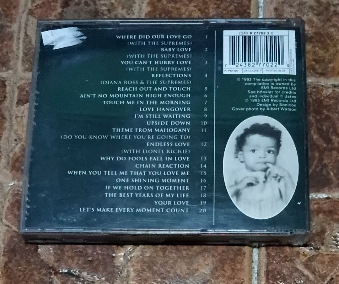 Diana Ross The Ultimate Collection CD (Category: CDs & DVDs) located in Quezon City. Submitted by dancatz (Listing ID 1464065846, Image 3). Description: □ P 200.00 - Diana Ross 'The Ultimate Collection' CD - Features 20 of her biggest hits - Includes iconic songs like 'Where Did Our Love Go', 'Baby Love', and 'Upside Down' - Released in 1993 - Perfect compilation for any Diana Ross fan LFB Seller's location : Brgy. Sta. Teresita Quezon City Pleas