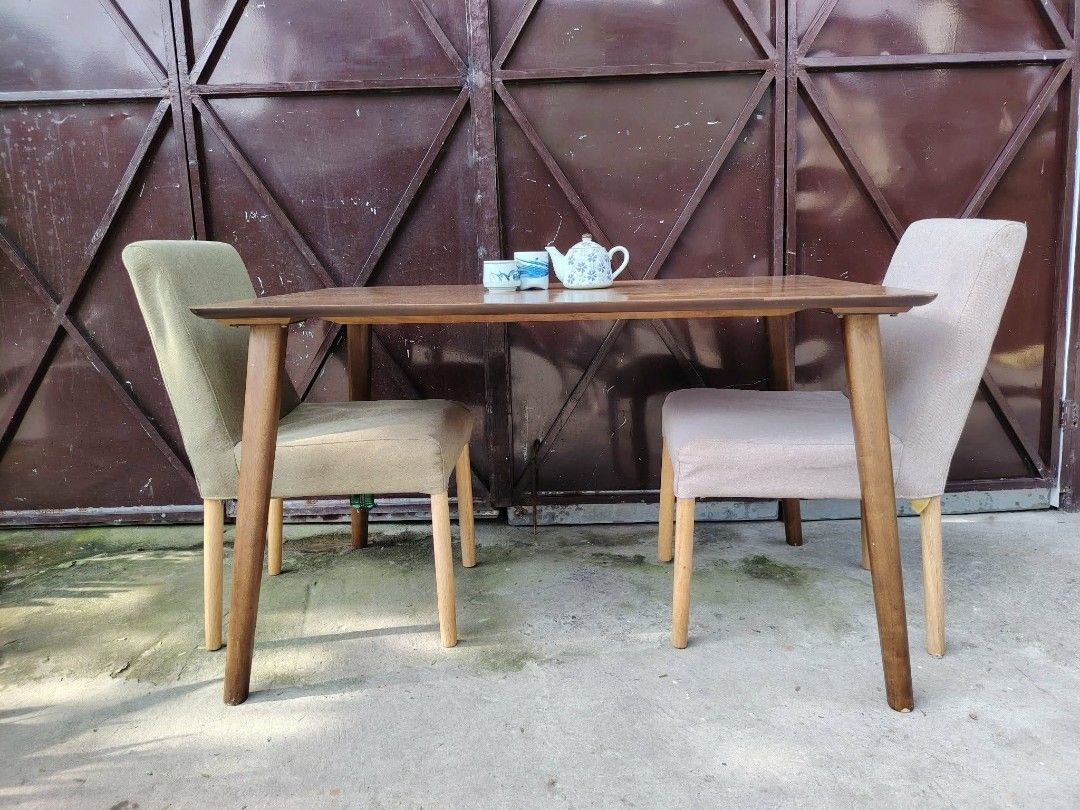 Dining Set 2 seater (Category: Tables & Sets) located in Taguig. Submitted by sydney08.owl (Listing ID 1463974624, Image 3). Description: Table: Solid wood, color brown, detachable leg Chair: washable seat cover..