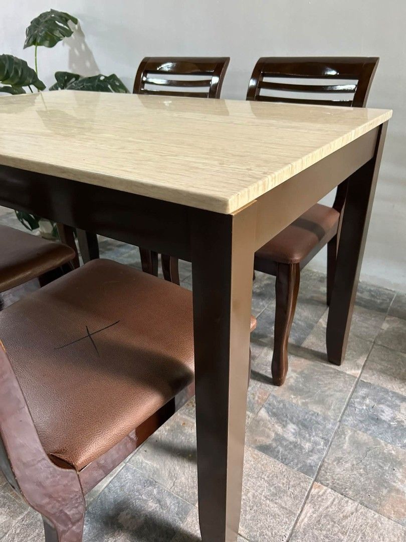 Dining Table (Category: Tables & Sets) located in Meycauayan. Submitted by marygracecasimiro (Listing ID 1464071504, Image 3). Description: Imported Marble Dining Table with 4 Solid Wood Dining Chairs from Korea P20,000 Only Super Sale🌺🦚🌼💐🌹😍 45x30x30in Last Price na Po🫰🏻🫰🏻🫰🏻 Marble Dining Table With 4pcs Solid Wood Dining Chairs Heavy duty No issue Good Condition Minor Scratch From Korea 💚💚.