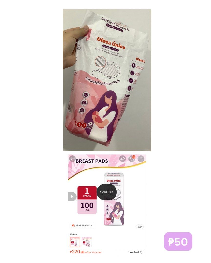 Diosa Única Disposable Breast Pads - 100 pcs (Category: Breastfeeding & Bottle Feeding) located in San Leonardo. Submitted by siobhanslittlecloset (Listing ID 1464102715, Image 1). Description: - Pack of 100 Diosa Única disposable breast pads - Breathable and waterproof design - Ensures long-lasting dryness - Ideal for nursing mothers.