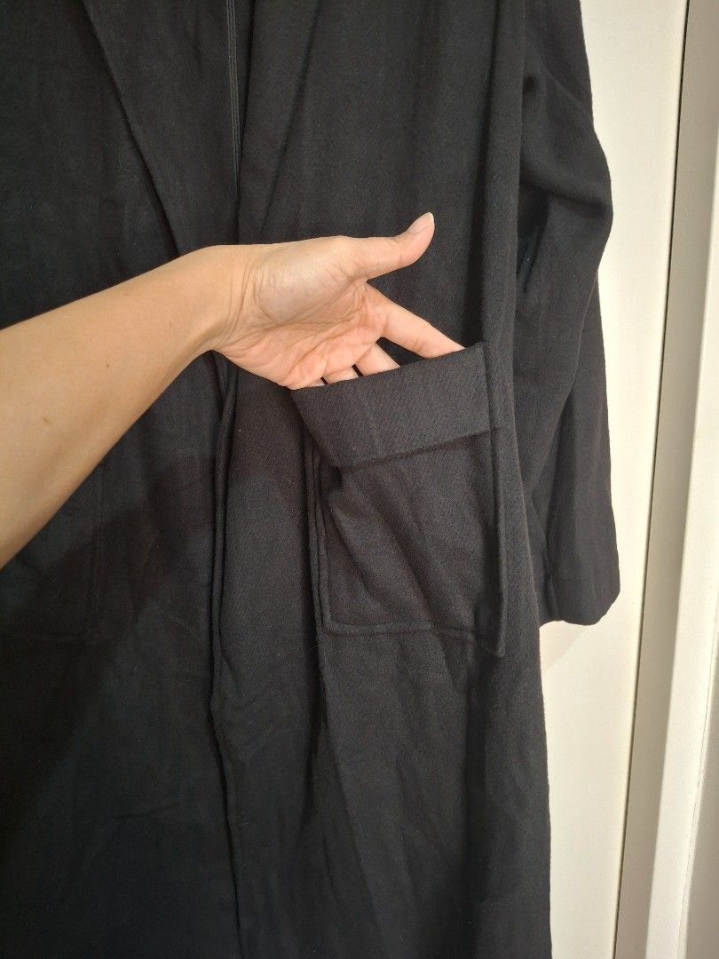 DIP Black Long Sleeve Coat Size L (Category: Coats, Jackets and Outerwear) located in Mandaluyong City. Submitted by shams2026 (Listing ID 1464070482, Image 3). Description: - Brand: DIP - Color: Black - Style: Long Coat - Features: Two front pockets, Long sleeves - Size: L - Origin: Made in China - Washed. needs ironing.