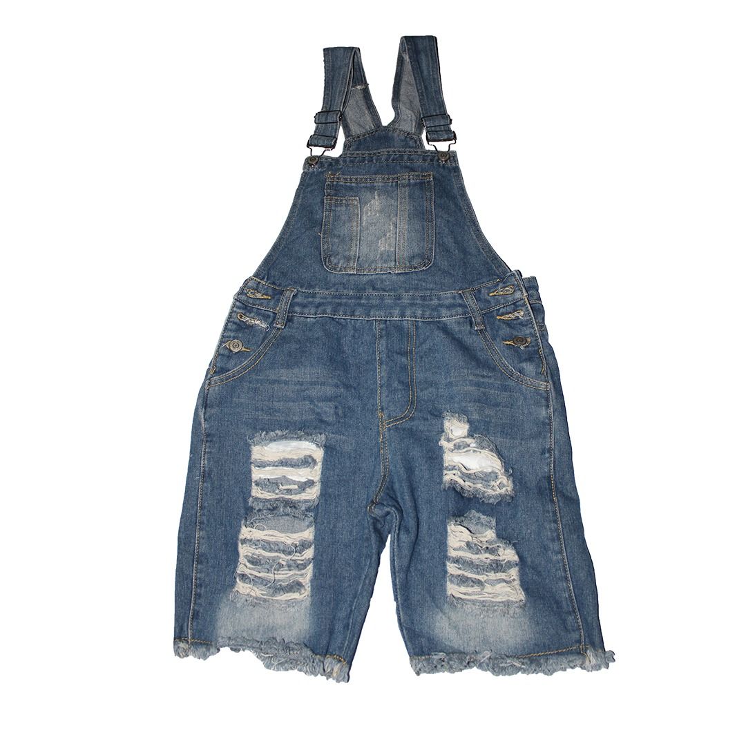 Distressed Denim Short Overalls (Category: Jumpsuits) located in Tanauan. Submitted by arlene_panganiban (Listing ID 1463997914, Image 1). Description: - Blue denim short overalls - Distressed rips on legs - Frayed hem - Adjustable straps - Bib pocket - Ideal for casual wear.