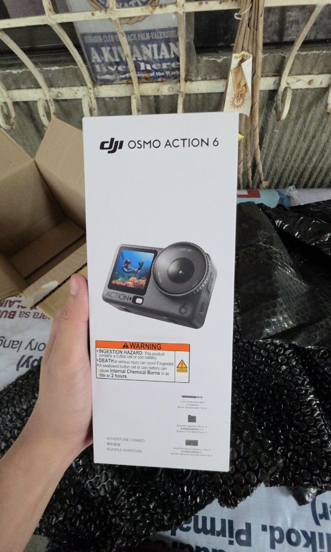 DJI Osmo Action 6 Adventure Combo (Category: Video Cameras) located in Valenzuela. Submitted by johnlorenz28 (Listing ID 1464075772, Image 1). Description: Brand new DJI Osmo Action 6. Brand new as in, delivered on our doorstep on September 24, 2026. Selling because my mom scolded me for buying an expensive camera..