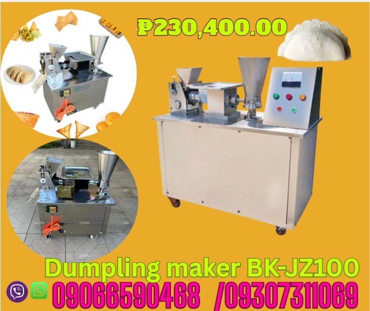 Dumpling maker dumpling making machine BK-JZ100 (Category: Looking For) located in Aroroy. Submitted by 09307311069 (Listing ID 1463959266, Image 1). Description: Dumpling maker BK-JZ100 ₱230,400.00 "Type:Dumpling,Samosa & Empanada Working capacity:6000pcs/hour Power:2.2KW Voltage:220V/110v Weight:150kg " ✅ Quality products ✅ Big discount for bulk orders ✅ 100% LEGIT TRUSTED SUPPLIER! ✅ With Complete Legal Documents ✅ BIR Registered ☎️ For Inquir