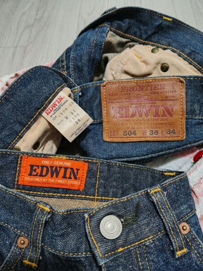 EDWIN 504 Denim Jeans (Category: Coats, Jackets and Outerwear) located in San Jose del Monte. Submitted by esza22_ (Listing ID 1464028896, Image 2). Description: ONLY GENUINE EDWIN SOLD ONLY AT THE FINEST STORES authentic/original EDWIN only used a few times no issues / no damage good condition, well-maintained classic dark blue denim straight/regular-leg fit complete with original EDWIN details/tags Brand: EDWIN Model: 504 Size: W36 x L34 Color: