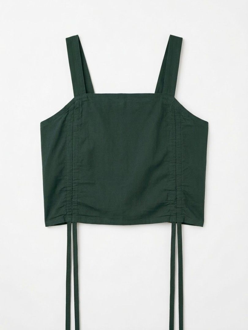 Emerald Green Square-Neck Cami Top with side ties (Category: Sleeveless) located in Manila. Submitted by vbaykco (Listing ID 1463968866, Image 1). Description: ✨ Dark Green Ruched Side-Tie Crop Top ✨ Stylish and versatile sleeveless crop top in a deep forest / emerald green shade! Features adjustable side drawstrings so you can cinch it for a gathered, cropped fit or leave it relaxed. Super easy to style with high-waisted shorts, linen trousers, 