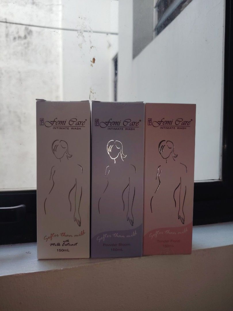 Femi Care Intimate Wash - 3 Variants Available (Category: Bath) located in Antipolo. Submitted by goodsinger (Listing ID 1463943050, Image 1). Description: - Femi Care Intimate Wash - Available in 3 scents: Milk Extract, Powder Bloom, Tender Floral - 150mL bottle size - Gentle formula, perfect for everyday use.