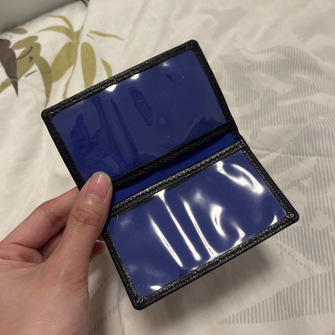 FINO Navy Blue Leather Card Holder (Category: Wallets & Card holders) located in Las Pinas. Submitted by thevallerys (Listing ID 1464043815, Image 2). Description: - Genuine navy blue pebbled leather card holder - Blue lining inside - 2 Clear card slots for visibility - Never used.