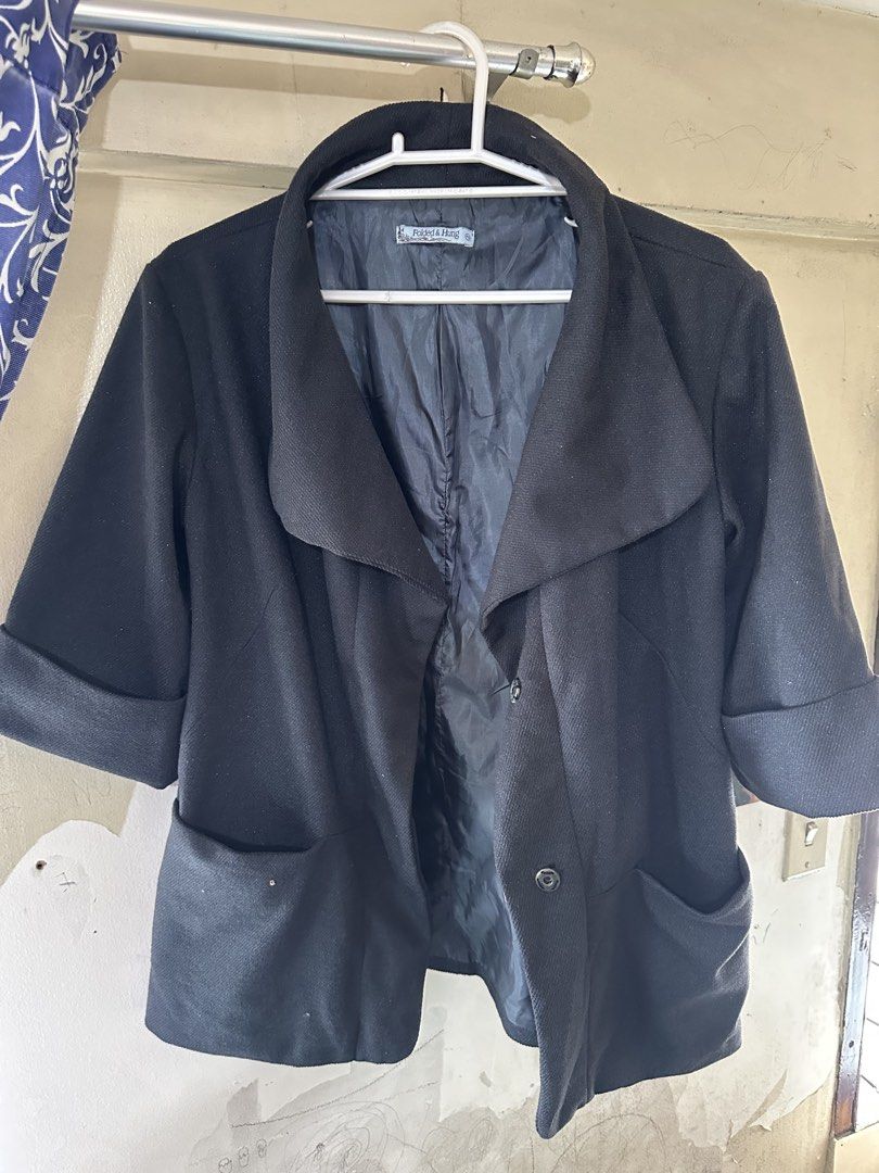 Folded & Hung Black Blazer Jacket (Category: Coats, Jackets and Outerwear) located in Pasay City. Submitted by kimverlygo50697 (Listing ID 1463940618, Image 2). Description: - Brand: Folded & Hung - Color: Black - Style: Blazer Jacket - Unique collar design - Cuffed sleeves - Two front pockets - Button closure - Lined interior - Ideal for layering.