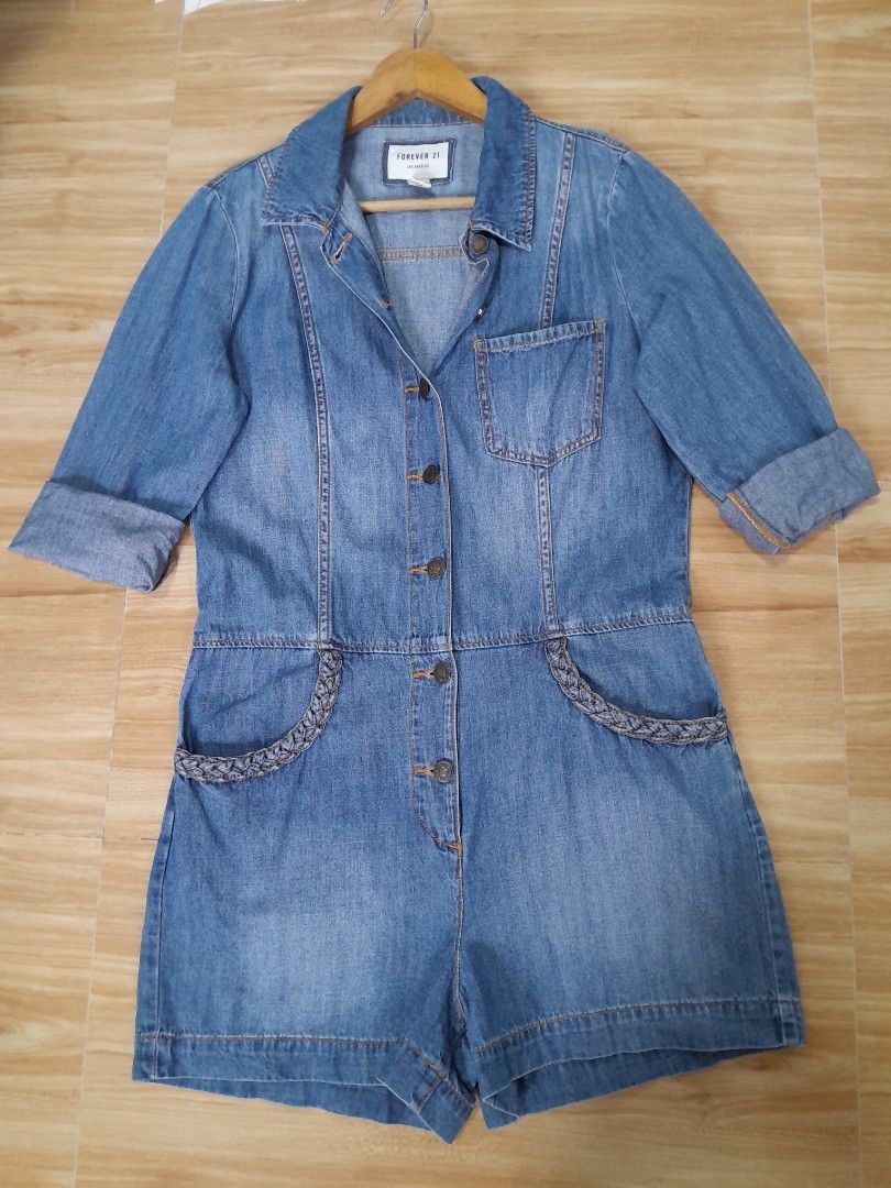 Forever 21 Denim Romper with Braided Pockets (Category: Rompers) located in Davao. Submitted by parenasnic86577 (Listing ID 1463938712, Image 3). Description: - Cute denim romper from Forever 21 - Button-up front - Braided pocket details - Cuffed sleeves and hem - Great for casual wear - Ready for a new home!.