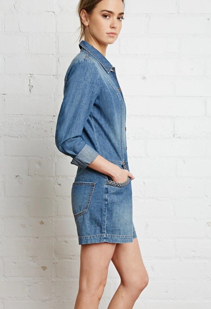 Forever 21 Denim Romper with Braided Pockets (Category: Rompers) located in Davao. Submitted by parenasnic86577 (Listing ID 1463938712, Image 1). Description: - Cute denim romper from Forever 21 - Button-up front - Braided pocket details - Cuffed sleeves and hem - Great for casual wear - Ready for a new home!.