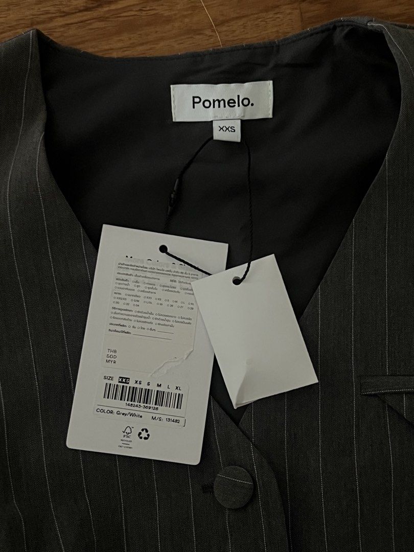 Formal Grey Pinstripe Cropped Vest (Category: Coats, Jackets and Outerwear) located in Pasig City. Submitted by tiny_studios (Listing ID 1464002569, Image 3). Description: - from pomelo bangkok - size xxs - brand new w tag! 🏷️ - never used as i didnt end up needing it lol.