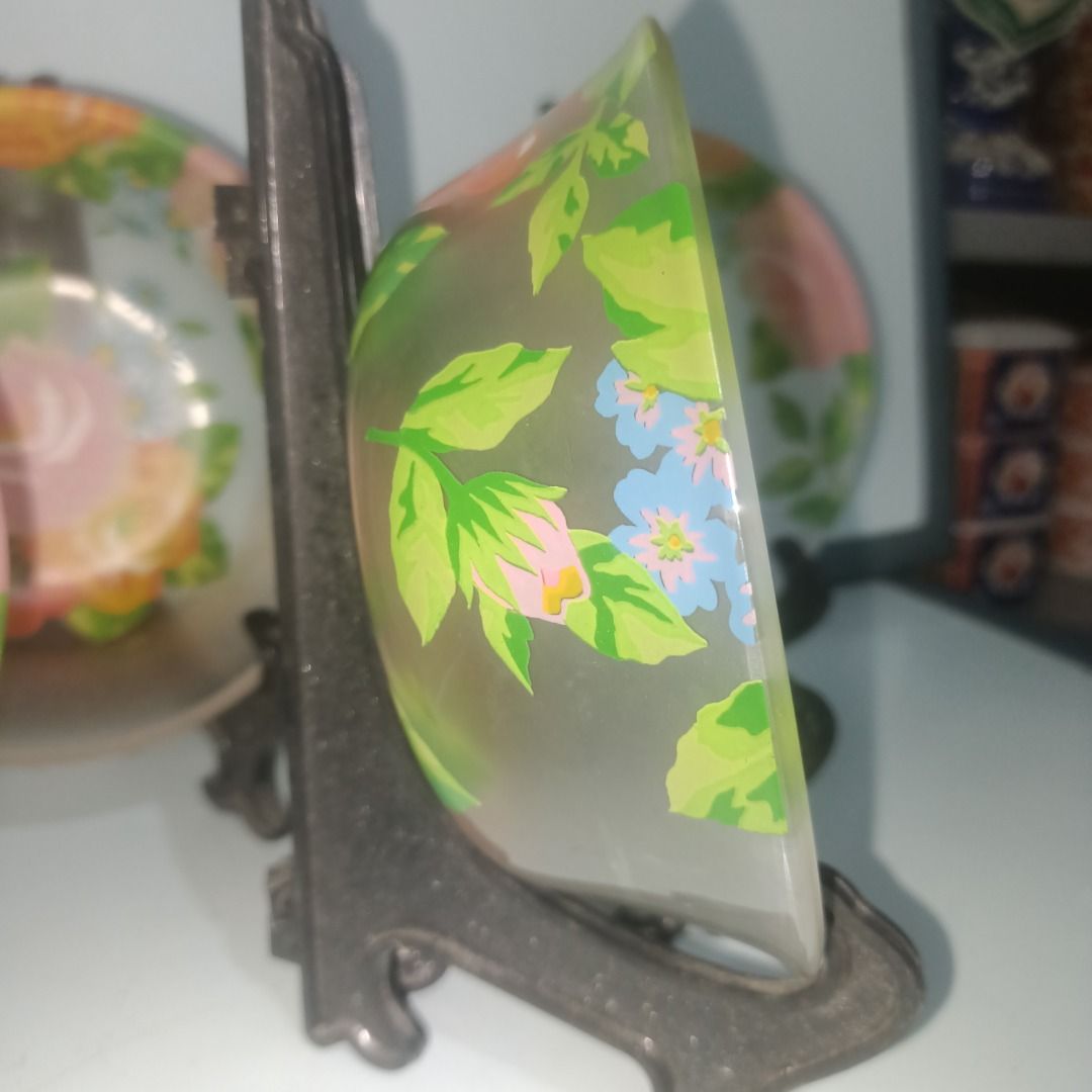 Forneris Bowl Made in Italy (Category: Dinnerware & Cutlery) located in Munoz. Submitted by larryc1212 (Listing ID 1464079874, Image 2). Description: - Brand: Forneris - Origin: Made in Italy - Material: Frosted glass - Design: Vibrant floral pattern with roses, daisies, and cherries - Style: Elegant and charming - Usage: Ideal for serving, decor, or everyday use - Condition: Excellent Disclaimer: Item may include some scratches due to age, as is