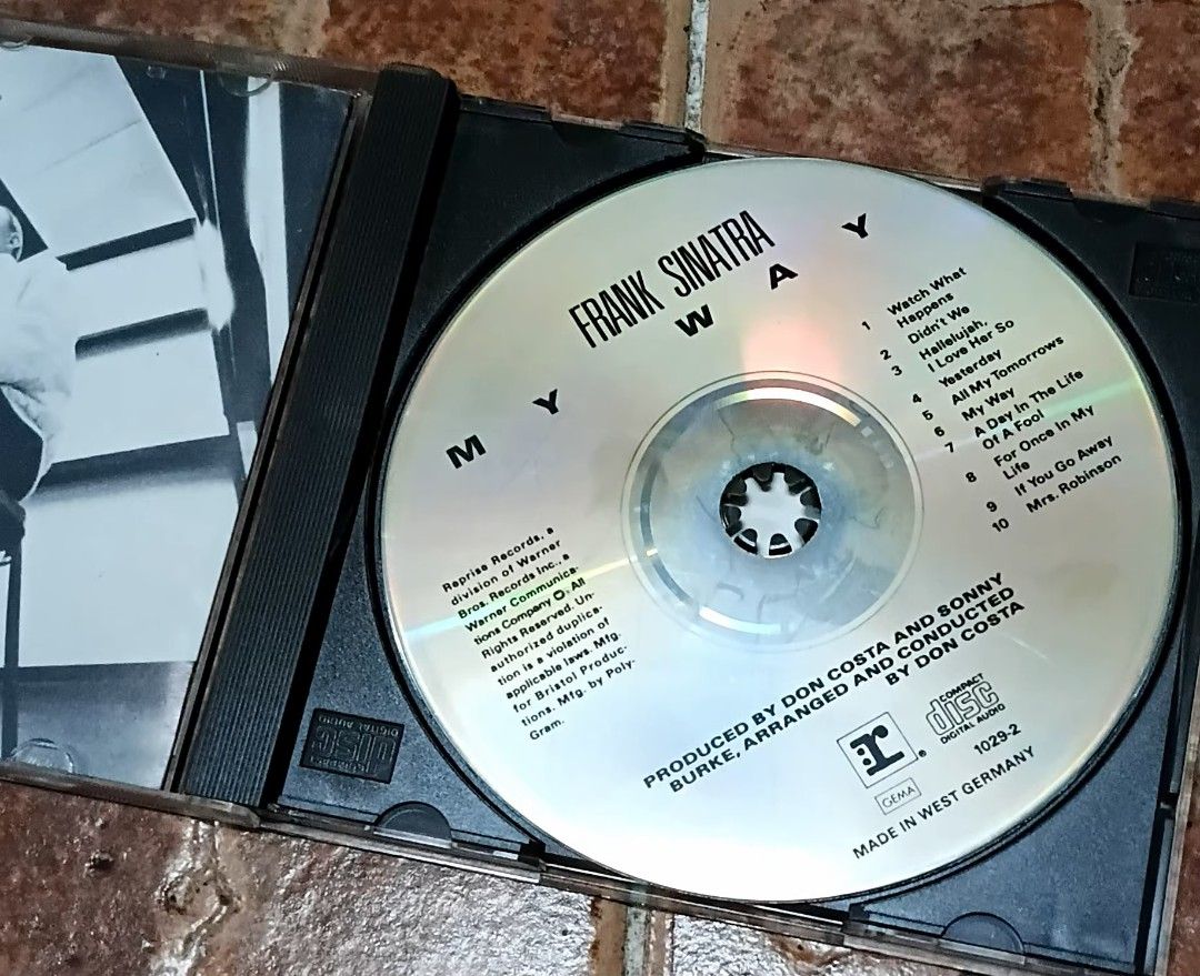 Frank Sinatra My Way CD (Category: CDs & DVDs) located in Quezon City. Submitted by dancatz (Listing ID 1463979401, Image 2). Description: □ P 350.00 - Frank Sinatra's iconic 'My Way' CD - Features all 10 original tracks - Produced by Don Costa and Sonny Burke - Originally released in March 1969 - Manufactured in West Germany LFB Seller's location : Brgy. Sta. Teresita Quezon City Please DM for more details Payment Mode : Gcash Bank transfer [ BP