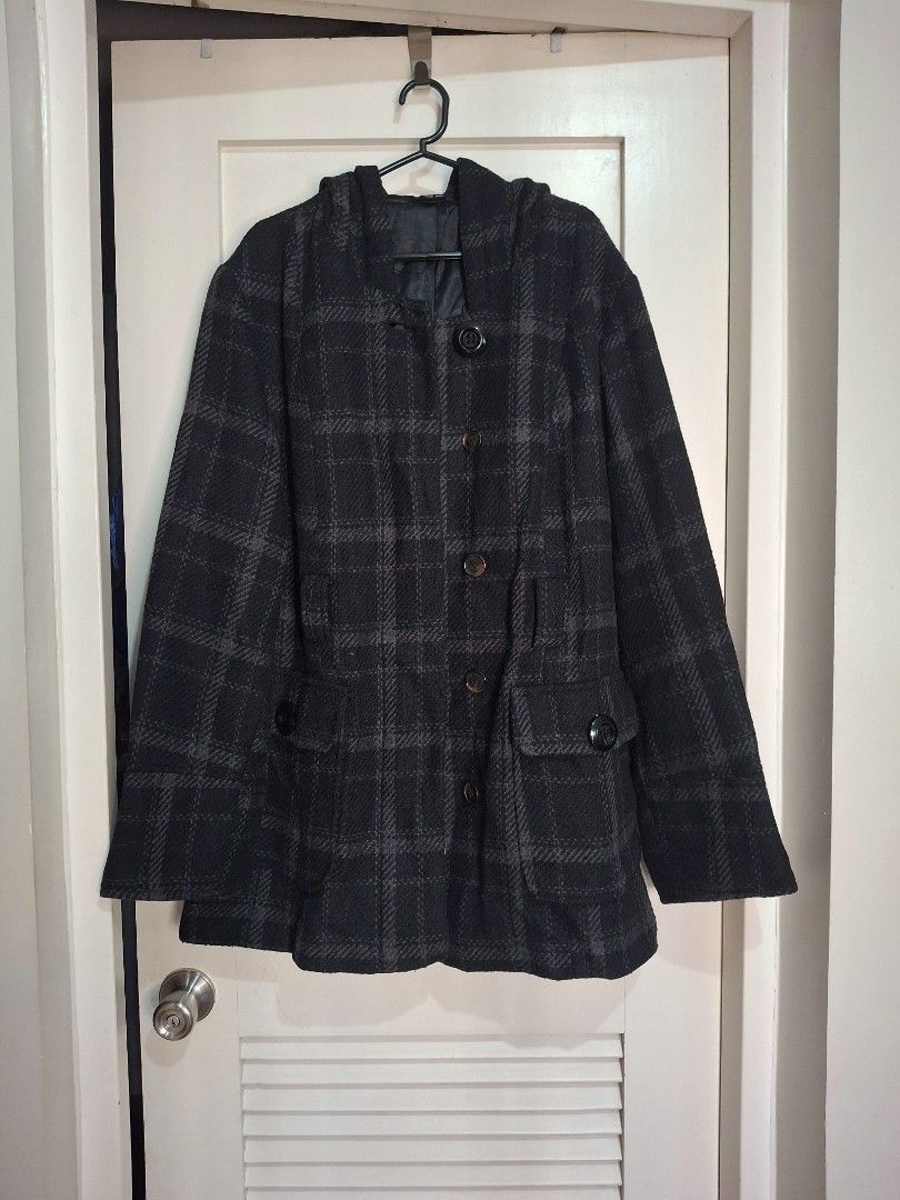 George Plaid Double-Breasted Coat (Category: Coats, Jackets and Outerwear) located in Mandaluyong City. Submitted by shams2026 (Listing ID 1464090463, Image 1). Description: - George dark grey plaid coat - Double-breasted with button closure - Ideal for cooler weather - Size 3X (fits sizes 22-24) - Washed. Needs ironing.