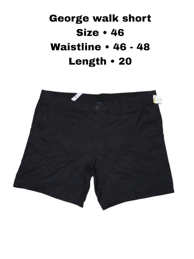 George Walk Shorts Size 46 Black (Category: Shorts) located in Magdalena. Submitted by magdalenathrift20 (Listing ID 1464070033, Image 1). Description: - Black George walk shorts - Size: 46 - Waistline: Fits 46-48 inches - Length: 20 inches - Origin: Made in Bangladesh - Ideal for: Everyday wear.
