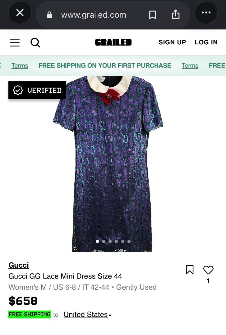 GG Monogram Dress with Peter Pan Collar (Category: Dresses) located in Cotabato. Submitted by thefashionproject88 (Listing ID 1463939304, Image 2). Description: - Iconic GG monogram pattern - Contrasting green lace overlay - Classic white Peter Pan collar - Short sleeves with delicate lace trim - Flattering knee-length silhouette - Made in Italy - Size 38 - Tag removed Brand: Pls Check Photo Details Style: HQ Dress Condition: EUC ☝🏻accessories n