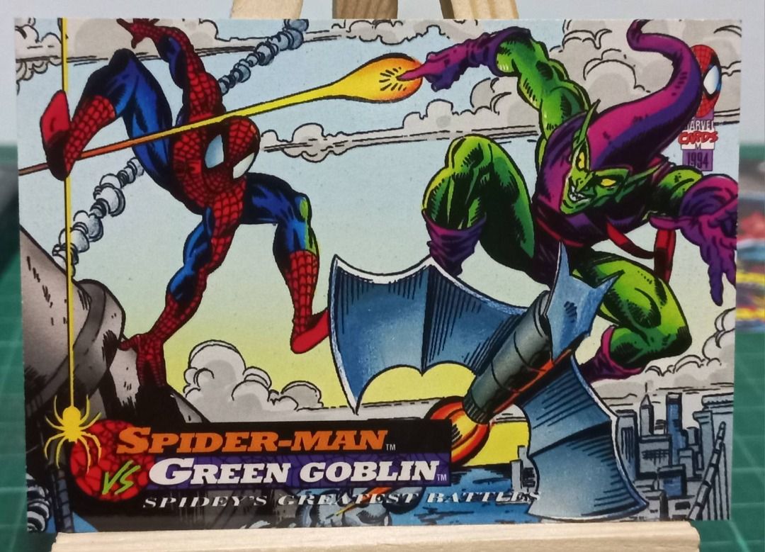 Green Goblin 100 (Category: Raw Singles) located in Manila. Submitted by seller913 (Listing ID 1463997719, Image 1). Description: - Awesome Spider-Man vs. Green Goblin trading card - From 1994 - Depicts their greatest battle - Features great artwork - A must-have for any Spider-Man fan - Own a piece of comic history!.