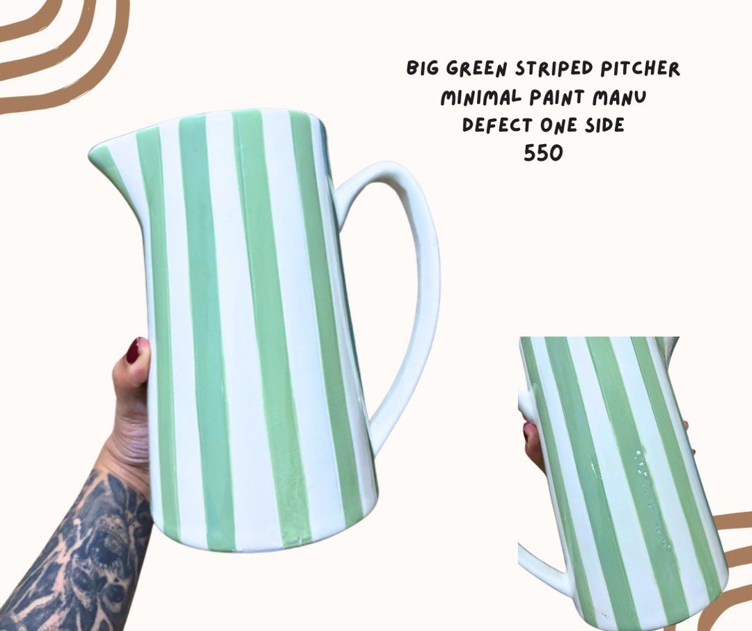 Green Stripes Pitcher (Category: Pitchers & Dispensers) located in Pasig City. Submitted by homeyvibesph (Listing ID 1464107666, Image 1). Description: .