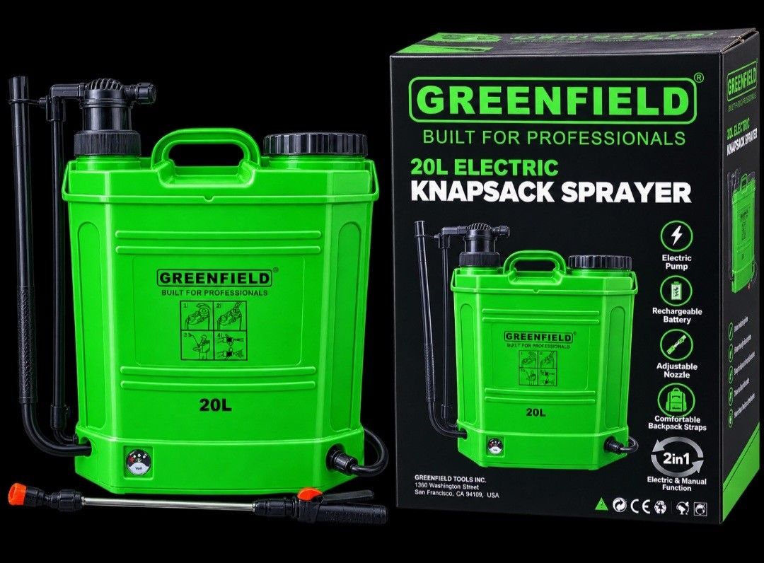 Greenfield 20L Electric Knapsack Sprayer (Category: Everything Else Others) located in Quezon City. Submitted by nispat (Listing ID 1463968302, Image 1). Description: - Greenfield 20L Electric Knapsack Sprayer - Built for professional use - Rechargeable battery powered - Adjustable nozzle for precise spraying - Multi-purpose: water, fertilizers, pesticides, cleaning detergents, solvents - Features both electric pump and manual function - Equipped