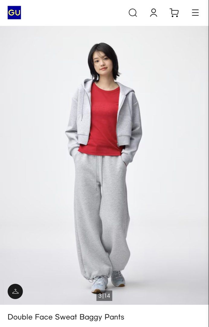 GU Double Face Sweat Baggy Pants Grey (Category: Other Bottoms) located in Manila. Submitted by kristinata44809 (Listing ID 1464052797, Image 1). Description: - Grey baggy sweatpants from GU - Made with smooth double-face sweat fabric - Adjustable drawstrings at the hem to customize silhouette - Elastic waistband with drawstring for comfort - Super comfy and stylish.