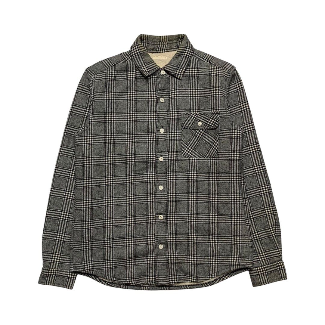 GU Japan Buttondown Sherpa Lined Plaid Jacket (Category: Coats, Jackets and Outerwear) located in Baguio. Submitted by thesecretshop_ph (Listing ID 1464045313, Image 1). Description: Size: Medium Lenght: 27” Width: 20” Issues: Minor Slit.
