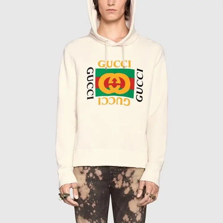 GUCCI SEMI DISTRESSED HOODIE (Category: Luxury Apparel) located in Caloocan City. Submitted by wewearworn (Listing ID 1464066005, Image 1). Description: Small Best Fit 18 x 26 Excellent with unnoticeable stains 9/10 Color Rate.
