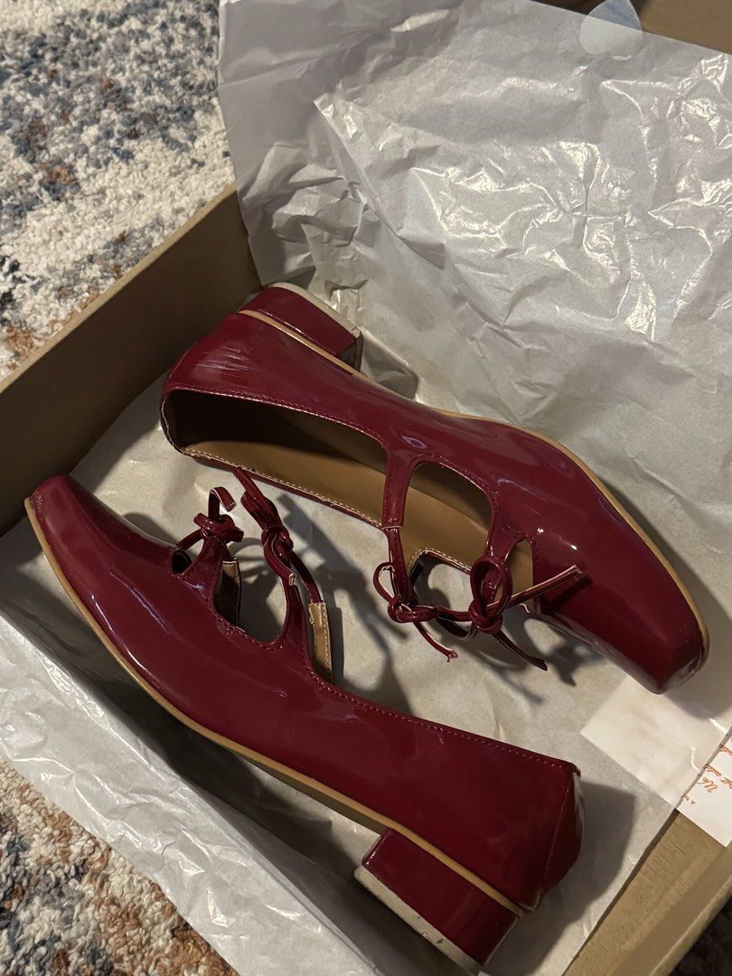 GVN Red Mary Janes (Category: Flats & Sandals) located in Muntinlupa City. Submitted by stuffdcloset (Listing ID 1463964321, Image 2). Description: - Bought for 2,600, worn only like 2 times - Shiny red patent leather flats - Chic square toe design - Adorable bow detail on the strap - Comfortable low block heel - Versatile for dressing up or down - Includes original box and tissue paper - There are light scuffs on the side but can be removed. .