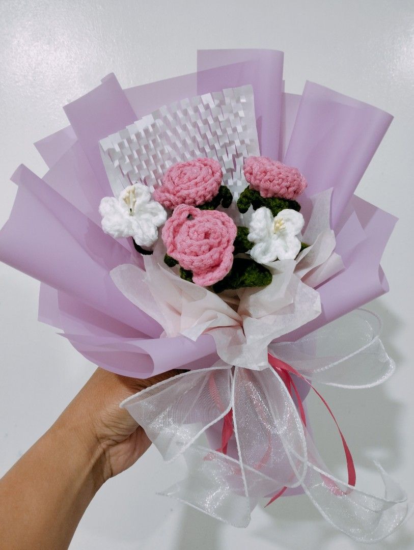 Handmade Crocheted Flower Bouquets - Various Colors (Category: Flowers & Bouquets) located in Dasmarinas. Submitted by swiftmoon.d0bca8 (Listing ID 1464072547, Image 3). Description: Beautiful handmade crocheted flower bouquets. Available in red roses, blue daisies, pink roses, and purple tulips. Each bouquet is carefully crafted and wrapped. Makes a lovely gift or decoration. Perfect for birthdays, anniversaries, or just because. Get yours today