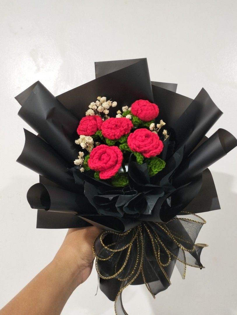 Handmade Crocheted Flower Bouquets - Various Colors (Category: Flowers & Bouquets) located in Dasmarinas. Submitted by swiftmoon.d0bca8 (Listing ID 1464072547, Image 1). Description: Beautiful handmade crocheted flower bouquets. Available in red roses, blue daisies, pink roses, and purple tulips. Each bouquet is carefully crafted and wrapped. Makes a lovely gift or decoration. Perfect for birthdays, anniversaries, or just because. Get yours today