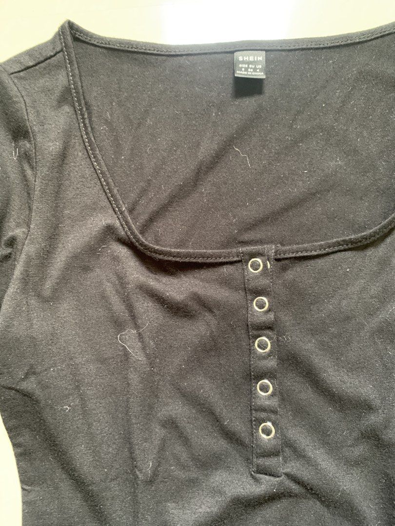 henley black square neck long sleeve button up top (Category: Longsleeves) located in General Trias. Submitted by peebscloset (Listing ID 1463994918, Image 2). Description: - black long sleeve top - fits xs - s - good for layering camis.
