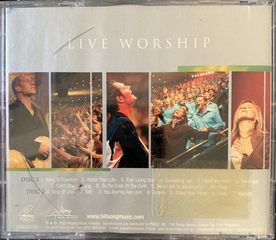 Hillsong Worship - Hope VCD (2 Dics) (Category: CDs & DVDs) located in Taguig. Submitted by ahnjr (Listing ID 1456669376, Image 2). Description: - Hillsong Live Worship Album: 'Hope' - Format: Video CD (VCD) Set - Includes 2 Discs (Disc 1 & Disc 2) - Features live worship songs - Great for fans of Hillsong music - Popular tracks include: 'Song of Freedom', 'King of Love', 'Highest'.
