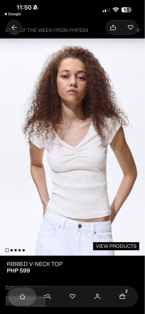 H&M Ribbed V-Neck Top Cream (Category: Sleeveless) located in Binan City. Submitted by iluvm0nchichi (Listing ID 1464086056, Image 1). Description: - Cream ribbed V-neck top from H&M - Short sleeves with ruched detail - Super soft and stretchy material - Perfect for dressing up or down - Ideal for everyday wear.