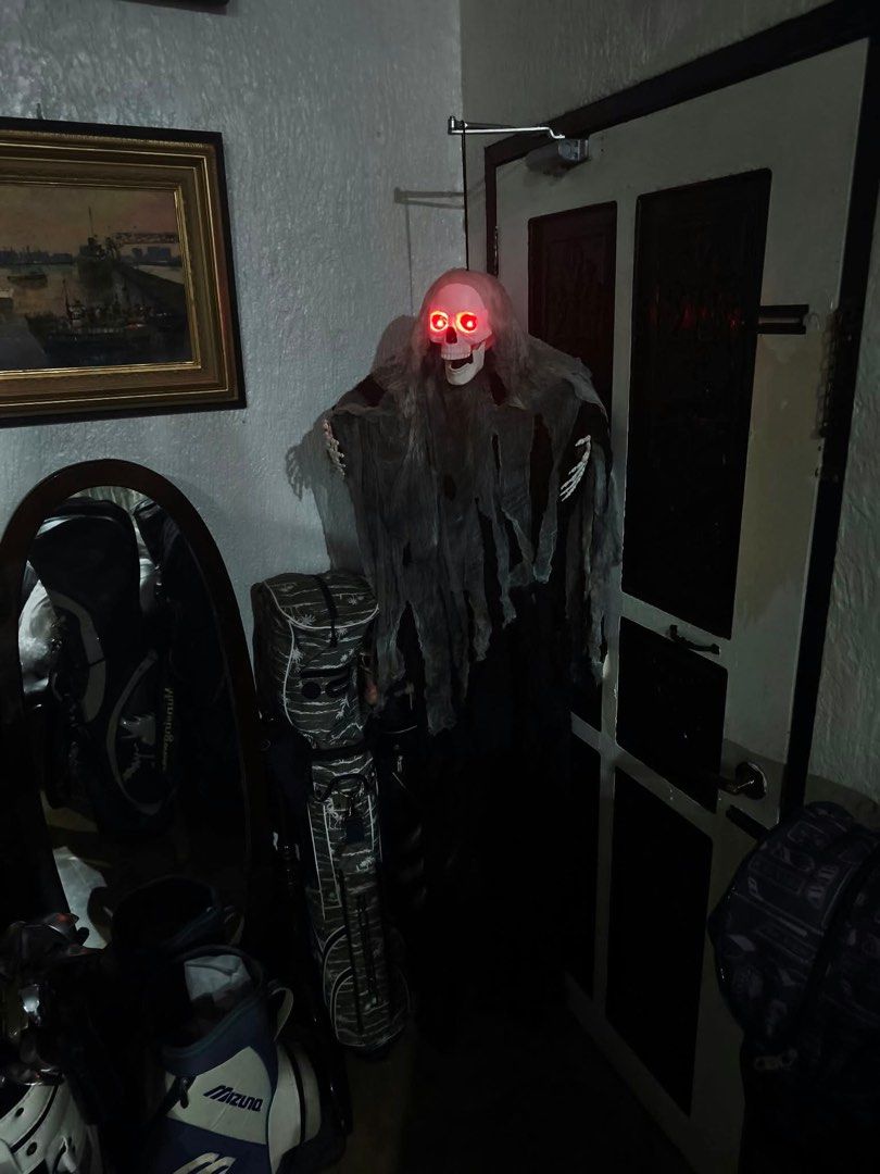 Holloween decor (Category: Other Home Decor) located in Paranaque City. Submitted by chips24 (Listing ID 1463960443, Image 3). Description: For Sale Brandnew Hanging Skull Reaper with sounds,lights,and sensor for only 3k. Pick up at Bf homes pque or add shipping .