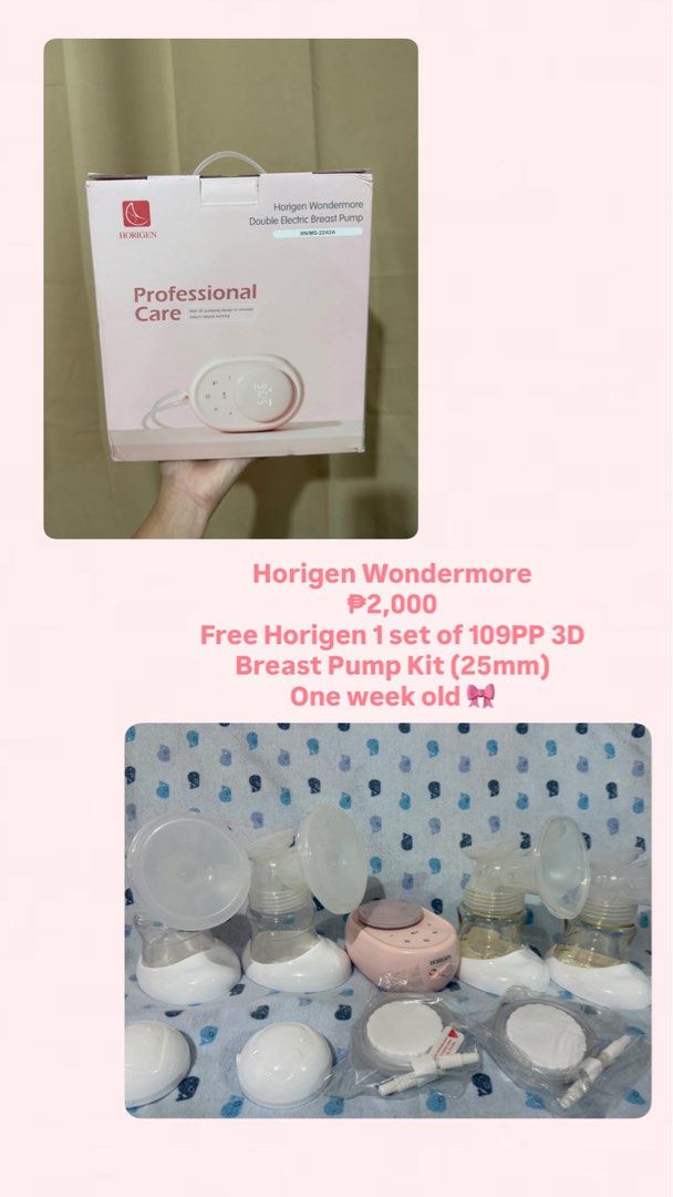 Horigen Wondermore & Dr. Isla Breast Pumps (Category: Breastfeeding & Bottle Feeding) located in Silang. Submitted by ecadentista (Listing ID 1463998906, Image 1). Description: - Horigen Wondermore Double Electric Breast Pump - Used for only 1 week - Includes FREE Horigen 1 set of 109PP 3D breast pump kit (25mm) - Also selling: Dr. Isla EB11 Electric Breast Pump (used 2-3 times) with free manual pump - Also selling: Dr. Isla EB46 2pcs Pink Electr