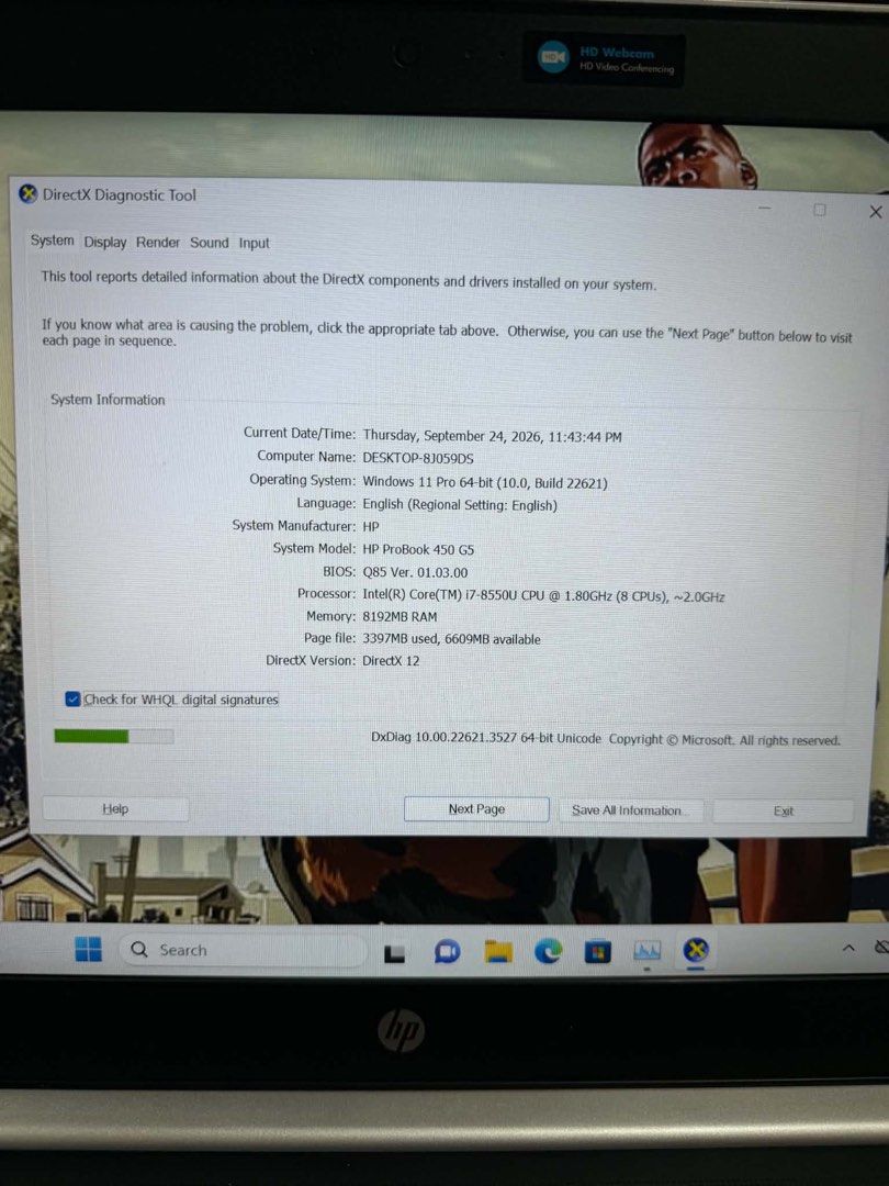 HP ProBook 450 G5 Laptop - Intel Core i7 (Category: Laptops & Notebooks) located in Manila. Submitted by rarefox-eb0e70 (Listing ID 1463992504, Image 3). Description: FOR SALE! 🔥 HP PROBOOK 450 G5 i7-8550U CPU @ 1.80GHz 8GB RAM | 256GB SSD 15.6” FULL HD DISPLAY NVIDIA GeForce 930MX Good for: * Office & work-from-home * Online classes * Browsing & multitasking * Microsoft Office * Canva & basic editing * Programming * Light gaming / older games P