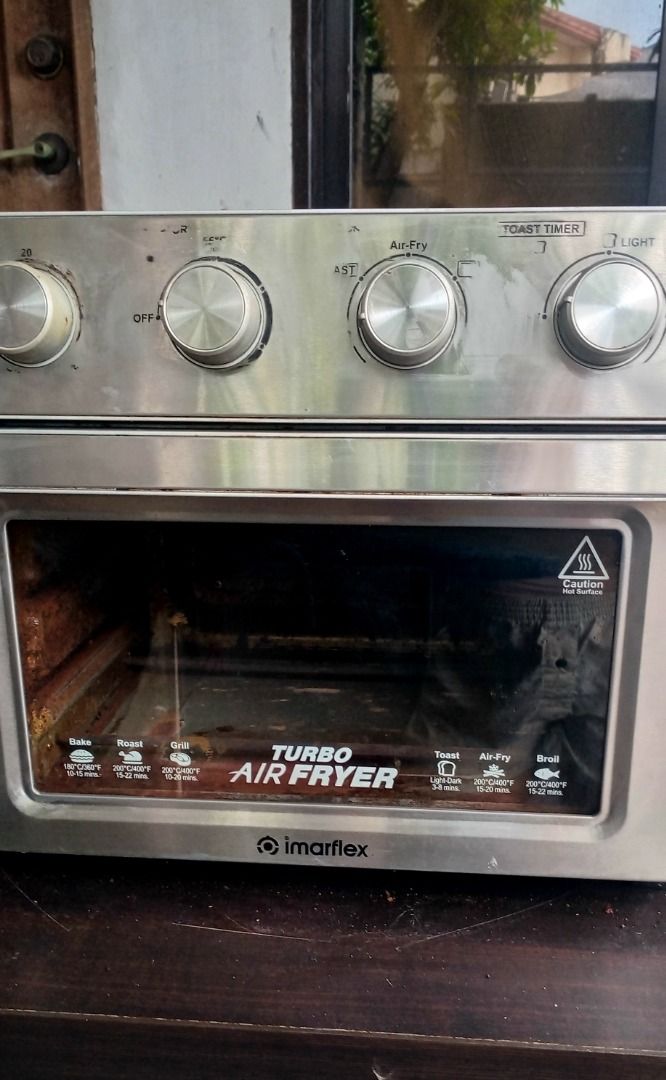 IMARFLEX Air Fryer (Category: Ovens & Toasters) located in General Trias. Submitted by aeunice (Listing ID 1464111180, Image 2). Description: Brand: Imarflex Size: XL In Good Running Condition. Stainless steel. Includes wire rack and baking tray. Perfect for baking, roasting and air frying. Easy top controls. Meet up / Shipping via Lalamove..
