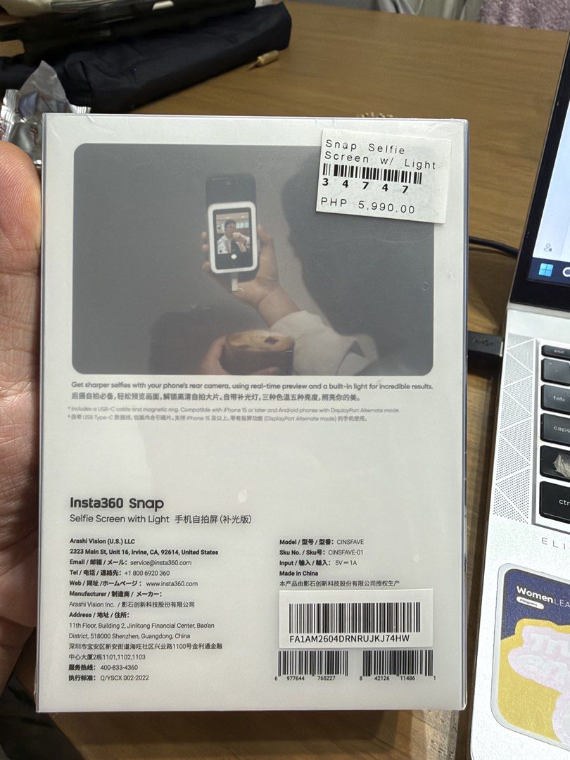 Insta360 Snap (Category: Other Mobile & Gadget Accessories) located in Quezon City. Submitted by callmeo (Listing ID 1464038106, Image 2). Description: SEALED SRP: 5,999 My price: 4,000 Pick up: The Orabella, Proj. 4 QC.