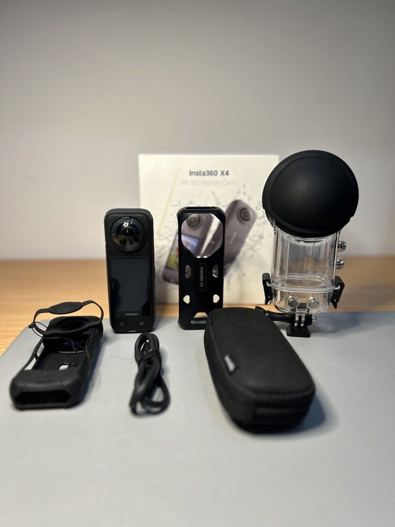 Insta360 X4 8K 360 Action Cam with Accessories (Category: Video Cameras) located in Angeles City. Submitted by edelle18 (Listing ID 1464131118, Image 1). Description: - Insta360 X4 8K 360 action camera - Includes: protective casing, charging cable, carrying pouch - Also comes with: dive case, lens cover - Ideal for capturing immersive adventure footage Invisible stick.