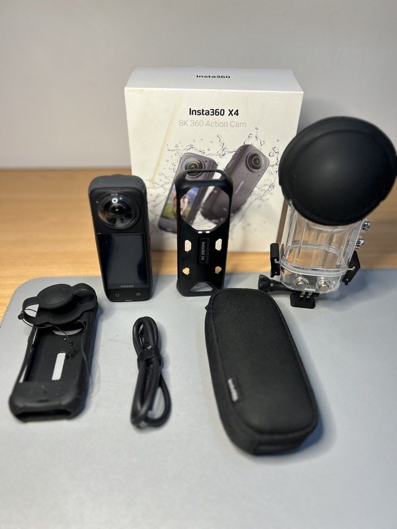Insta360 X4 8K 360 Action Cam with Accessories (Category: Video Cameras) located in Angeles City. Submitted by edelle18 (Listing ID 1464131118, Image 3). Description: - Insta360 X4 8K 360 action camera - Includes: protective casing, charging cable, carrying pouch - Also comes with: dive case, lens cover - Ideal for capturing immersive adventure footage Invisible stick.