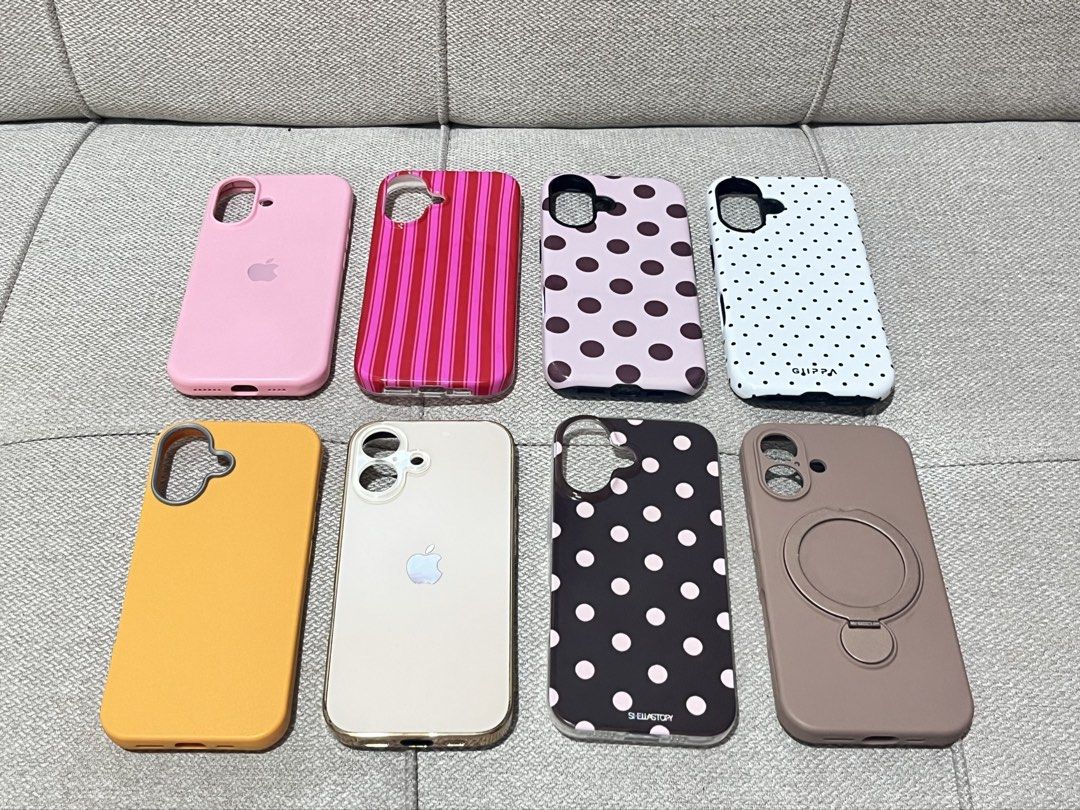 Iphone 13 Phone Cases For Sale Mobile Cases (Category: Cases & Sleeves) located in Mandaluyong City. Submitted by megustasu (Listing ID 1462829895, Image 1). Description: - fits iphone 13 - declutterring some phone cases - some are brand new and have not used 1. baby pink - ₱100 ❌ 2. hot pink stripes - ₱100❌ 3. pink n brown polka dots (hardcase) - ₱150❌ 4. white polka dots (hardcase) - ₱150 5. orange case - ₱100 6. beige w gold lining - ₱100 7. b