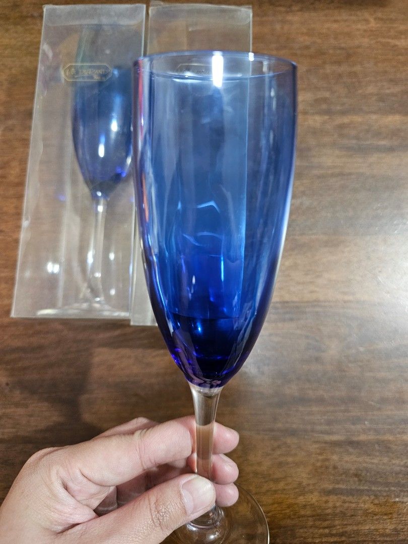 J.G. DURAND Champagne Flute - 2 pcs (Category: Dinnerware & Cutlery) located in Quezon City. Submitted by senyoramaria (Listing ID 1464000195, Image 3). Description: J.G. DURAND (Maker of Crystal d'Arques) Made in France Champagne Flute Cobalt blue and clear stem 2 inches rim diameter 7.75 inches tall Set of 2 Acetate box..