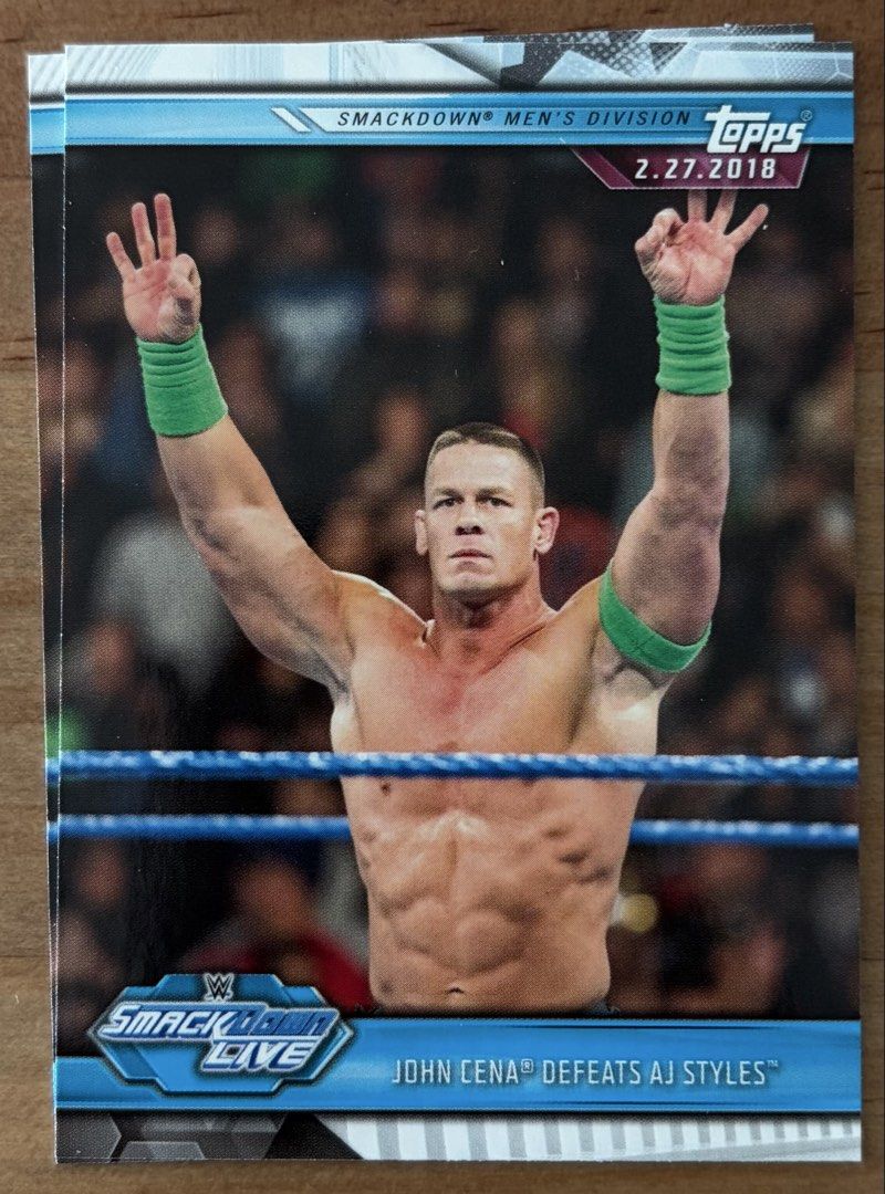 John Cena | WWE Cards ~ Topps '19 (87) (Category: Raw Singles) located in Makati City. Submitted by cardlab (Listing ID 1464046113, Image 1). Description: Items are 💯 authentic/original/legit. About The Card: • 2019 Topps • Card No. 87 FOR: • Cards ₱99 and below with Card Sleeves • Cards ₱100 and up with Used Toploader • ₱10 for Bnew Tops Packaging (If Shipping): ✔️ Plastic cover ✔️ Cardboard ✔️ Bubble wrap NOTE: • Cards are raw • Cards may have