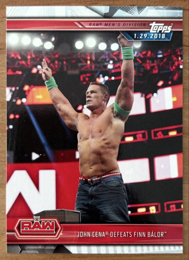 John Cena | WWE Cards ~ Topps '19 (24) (Category: Raw Singles) located in Makati City. Submitted by cardlab (Listing ID 1464046355, Image 1). Description: Items are 💯 authentic/original/legit. About The Card: • 2019 Topps • Card No. 24 FOR: • Cards ₱99 and below with Card Sleeves • Cards ₱100 and up with Used Toploader • ₱10 for Bnew Tops Packaging (If Shipping): ✔️ Plastic cover ✔️ Cardboard ✔️ Bubble wrap NOTE: • Cards are raw • Cards may have
