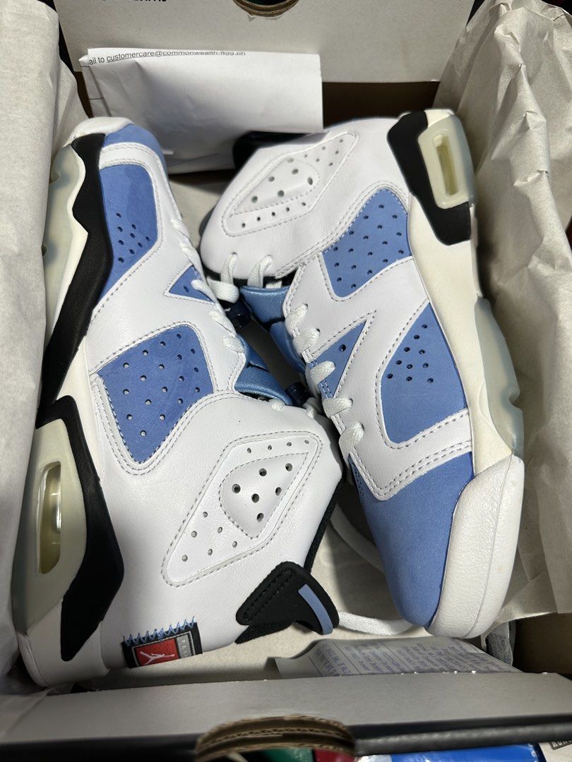 Jordan 6 Retro UNC White (GS) (Category: Sneakers) located in Manila. Submitted by got_loots (Listing ID 1464037995, Image 2). Description: WTS❗️❗️❗️ Authentic Jordan 6 Retro UNC White (GS) BNDS Size:6.5Y ( 8wmns ) ₱4,500 Only .