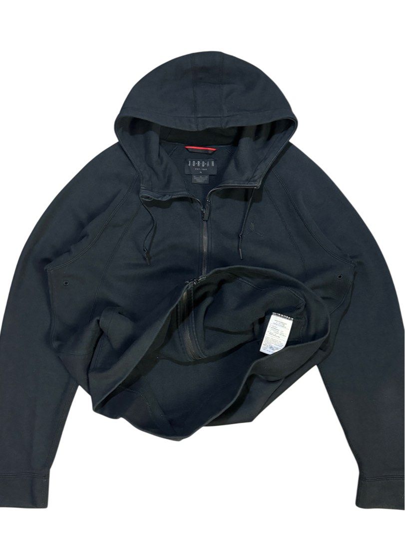 Jordan Black Zip-Up Hoodie (Category: Hoodies) located in Caloocan City. Submitted by mzcollection_349 (Listing ID 1463951835, Image 2). Description: - Black Jordan zip-up hoodie - Front zip closure - Two front pockets - Drawstring hood - Measurements: Approx. 24 inches pit to pit, 30 inches length - Ideal for everyday wear.